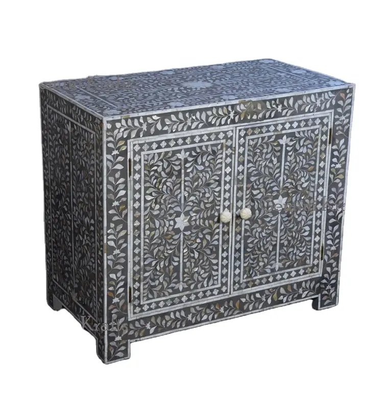 Wholesale Bone Inlay Sideboard Cabinet With Two Doors Storage Mother Of Pearl Floral Design wooden & Inlay Furniture