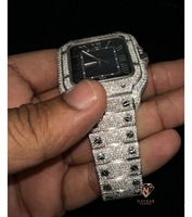 Montre de luxe pour homme en acier inoxydable rectangulaire avec cadran analogique en cristal de saphir et aiguilles lumineuses, fermoir pliant