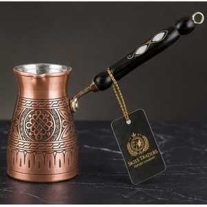 หม้อกาแฟตุรกีลายทองหรูหราพร้อมด้ามจับไม้ ใช้กับเตาได้ แบบดั้งเดิม - Product Image 2