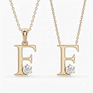 Collar con Colgante de Letra F en Oro Rosa de Moda, Diamantes Redondos de Corte Brillante, Cultivados en Laboratorio y Naturales, Joyería Fina Clásica Unisex - Product Image 3