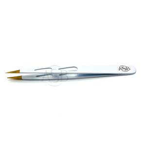 Pinzas para cejas blancas con punta dorada y mango dentado, logotipo personalizado, pinzas para cejas puntiagudas de acero inoxidable, servicio OEM - Product Image 1