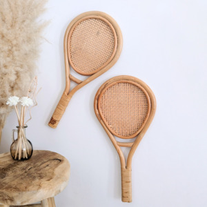 Juego de raquetas de tenis de ratán premium, piezas decorativas para juguetes de simulación para bebés y arte para colgar en la pared - Product Image 4