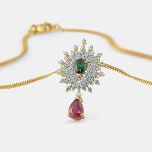 Yellow Gold Emerald <b>Ruby</b> Floral Halo Lab Grown Diamond Pendant <b>Necklace</b> - Product Image 2