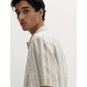 Linen <b>Blend</b> Striped Short Sleeve Shirt for Men Relaxed Fit Soft Breathable Casual Summer Holiday Resort Wear - Product Image 2