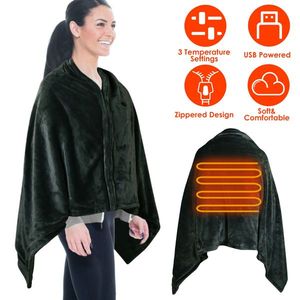 <b>USB</b> Electric <b>Heated</b> Blanket 59*31in Washable Poncho Shawl Wrap Throw with Zipper for Home Office Women's Coats - Product Image 2