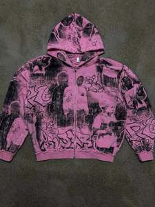 Sudadera con capucha extragrande personalizada con cremallera completa, algodón premium, estampado gráfico completo, estilo urbano, informal. - Product Image 2