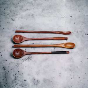 Juego de mini cucharas de madera de mango dorado ecológicas, utensilios pequeños para servir café en la cocina y revolver el hogar - Product Image 2