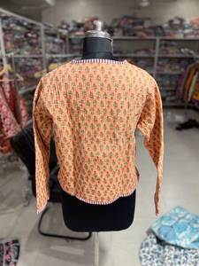 Quilted Cotton Jacket Women Floral Print Mandarin Collar Full Sleeve Autumn Style <b>Covered</b> <b>Button</b> Closure GIFT FOR HER - Product Image 6