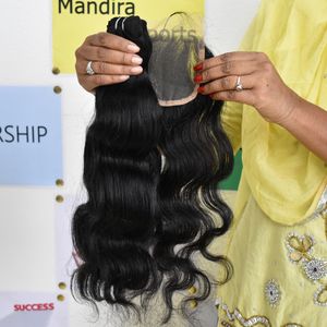 100% meilleure qualité vierge naturel noir 5*5 fermeture Bodywave Temple vietnamien correspondant dentelle suisse cheveux humains - Product Image 5