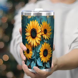 Stainless Steel Tumbler 20oz <b>Double</b> <b>Wall</b> Insulated Travel <b>Mug</b> With Sunflower Design Outdoor Use - Product Image 3