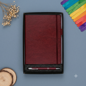 Aurelux RE004 Burgundy PU Leather Cover A5 Multicolor Diary Gift <b>Set</b> for Office Meetings Custom Logo Premium Executive <b>Notebook</b> - Product Image 1