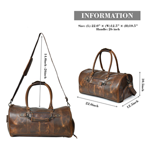 Sac de sport vintage en cuir véritable, grande capacité, léger, sac de voyage week-end avec compartiment à chaussures et fermeture éclair, sac à main - Product Image 4