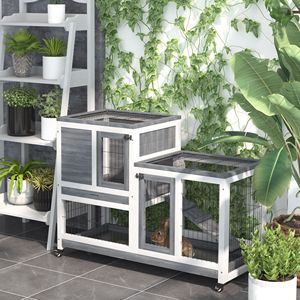Hábitat Elevado para Animales Pequeños, Jaula de Madera para Conejos con Corral Cerrado, Ruedas, Rampa y Bandeja Extraíble - Product Image 1