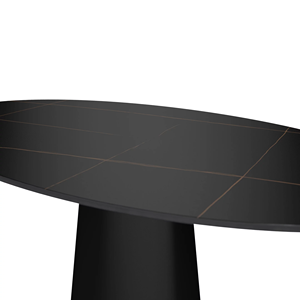 Table de salle à manger moderne pour cuisine et restaurant, plateau ovale en MDF avec bordure dorée, base en métal avec revêtement écologique. - Product Image 3