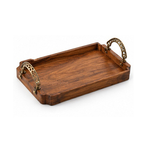 Plateau de rangement rectangulaire en bois avec poignées en laiton, finition laquée polie, utilisation sur table, un seul niveau, design minimaliste - Product Image 3