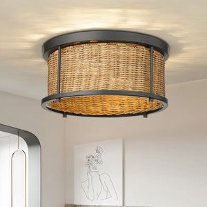 Modern Circular Hanging <b>Lantern</b> Light Metal Frame With <b>Rattan</b> For Home Restaurants Bars And Hotels - Product Image 3