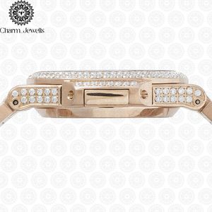Charm Jewells Luxury Women's Yellow Gold Rectangle <b>Watch</b> <b>Diamond</b> Encrusted Folding Clasp Quartz Movement 18mm Band - Product Image 2