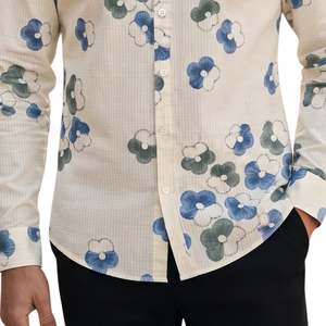 Camisa de Manga Larga para Hombre en Colores Personalizados Azul Verde Neutro, Cierre de Botones, Corte Moderno, Informal, Ecológica, para Vacaciones de Verano - Product Image 5