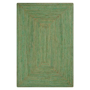 Tapis de salon moderne en jute rayé, rectangulaire, à tissage plat, écologique, motif géométrique vert, à poils courts - Product Image 4