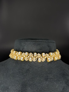 Luxury 24K Gold Plated Crystal <b>Choker</b> Necklace Women's Wedding Floral Design Prong Setting Round Brilliant Cut Stone Jewelry - Product Image 2