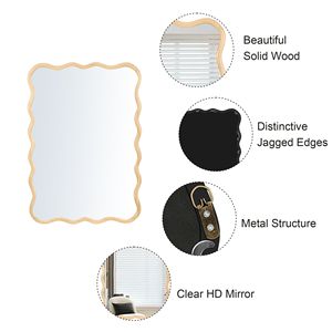 Specchio da parete rettangolare ondulato in legno massello 40 \ "X 28 \" legno naturale arredamento moderno per bagno soggiorno sala da pranzo guardaroba - Product Image 6