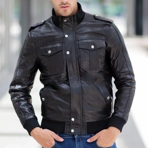 Nouvelle veste en cuir noire personnalisée avec logo pour hommes, veste classique en cuir pour hommes, veste streetwear, veste d'hiver de haute qualité - Product Image 1