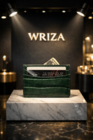 WRIZA Dompet Minimalis Tempat Kartu Kulit Asli Gaya Inggris dengan Tekstur Kulit Buaya Premium Desain Ringkas untuk Pria dan Wanita