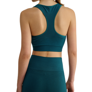 Women Seamless Sports <b>Bra</b> Scoop Neck <b>Racerback</b> Medium Support Breathable Quick Dry Yoga Fitness Wear Solid Color Teal - Product Image 2