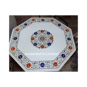 White Marble Inlay Dining Table Top <b>And</b> <b>Home</b> <b>Decorative</b> Marble Design Inlay Tea Table Top <b>And</b> Floral Design With Base For Hotel - Product Image 2