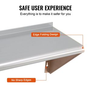 Étagères murales flottantes en acier inoxydable de 18 po x 72 po, capacité de charge lourde commerciale de 500 lb, étagères murales de 18 po x 72 po - Product Image 4