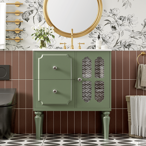 Retro Style 30\" Freestanding Single <b>Bathroom</b> <b>Vanity</b> with 2 Drawers Resin Sink Combo Solid Wood Frame Storage <b>Bathroom</b> <b>Vanities</b> - Product Image 4
