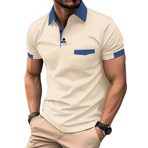Chemises pour hommes en tricot 100% coton à manches courtes avec logo sur le devant, décontractées, respirantes, brodées - Product Image 6