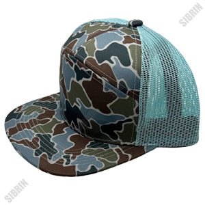 SIBRIN Custom Logo 7 Panel Trucker <b>Hat</b> Duck Camo Blue Mesh Cap Baseball Flat Brim Caps Outdoor Streetwear Spring <b>Summer</b> Sports - Product Image 1