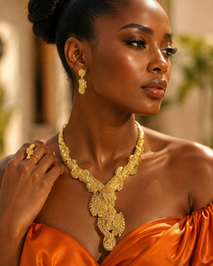 Classically Styled Women's 16-Inch Long Gold-Plated Brass <b>Charm</b> Necklace Set Flower Pattern Box Chain Engagement Wedding Party - Product Image 4