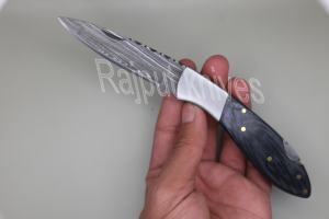 Couteau de poche pliant de qualité supérieure en acier Damas de qualité industrielle, lame à pointe tombante, bord droit, manche en bois, 18 cm - Product Image 3