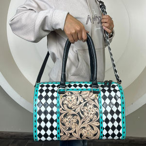 Nouveau sac de voyage Speedy en cuir artisanal 2025, motif à carreaux noir et blanc, sacs de voyage de luxe faits à la main pour femmes - Product Image 5