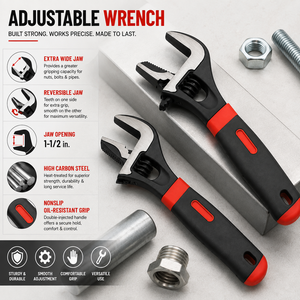 Llave Inglesa Ajustable 2 en 1 de 8 Pulgadas, Acero con Alto Contenido de Carbono, Mordaza Reversible, Apertura Extra Ancha, Agarre Antideslizante, Herramientas de Reparación para Plomería, Automóviles y Bricolaje - Product Image 5