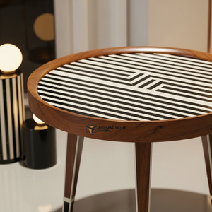 Black and White Meena Pattern Wooden <b>Stool</b> Handcrafted <b>Round</b> Decorative Accent <b>Stool</b> with Geometric Design - Product Image 3