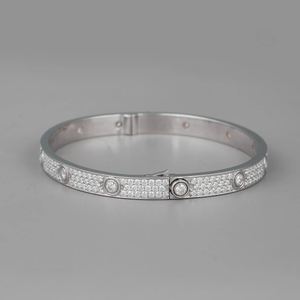 Classic Stainless Steel Diamond <b>Bangle</b> <b>Bracelet</b> Rhodium Plated Pave Setting For Women's Fashion Jewelry Gift - Product Image 1