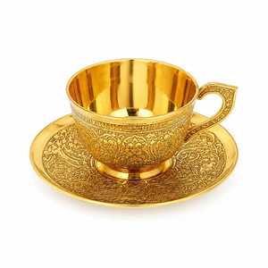Brass <b>Cup</b> and <b>Saucer</b> Set with Opulent Shine and Graceful Silhouette for Weddings, Celebrations, and Family Gatherings - Product Image 4