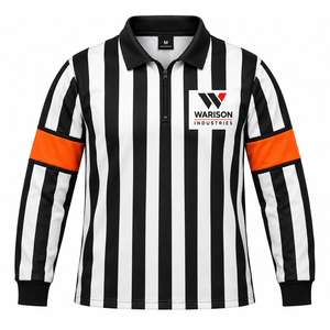 Custom Adult Ice Hockey <b>Referee</b> Jersey Long Sleeve 100% Polyester Solid Mesh Black White Orange Armbands OEM Manufacturer - Product Image 1