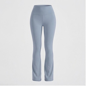 Pantalon de yoga taille haute évasé longueur cheville, couleur unie, sans couture, extensible dans quatre directions, vêtements de sport pour femme - Product Image 1