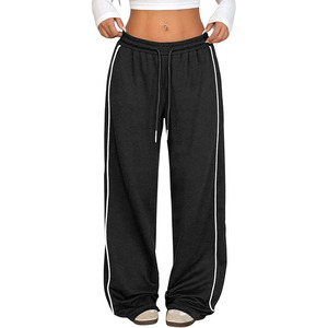 Unisex Black Wide Leg Sweatpants With <b>White</b> Side Stripe Elastic Waist Drawstring Casual <b>Jogger</b> Pants Autumn Streetwear - Product Image 1