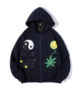 Sweat à capuche avec chaîne de conception personnalisée 100% coton imprimé sweat à capuche épais épaule tombante surdimensionné polaire sweats à capuche unisexe - Product Image 6