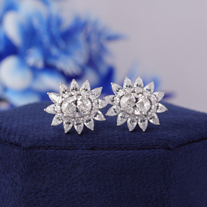 ต่างหูเพชรทรงรี 3 กะรัต แบบ Halo ตัวเรือนทองคำแท้ 14K ได้รับการรับรองจาก IGI - Product Image 1