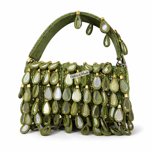 Elegant Olive Green Beaded Handbag with Tear Drop Stones Handmade Bridal & Wedding Clutch Purse - Product Image 1