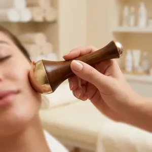 Bâtonnet Kansa en bois de qualité supérieure, manche en bois, extrémités en laiton, outil naturel de sculpture faciale pour la relaxation et la circulation, au meilleur prix - Product Image 1