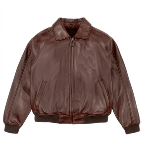 Men's <b>Brown</b> Genuine <b>Leather</b> Bomber <b>Jacket</b> Turn-down Collar Zipper Closure Faux Fur Lining Winter Moto Style <b>Leather</b> <b>Jacket</b> - Product Image 1