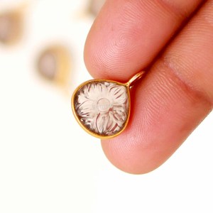 Natural smoky quartz flower pendant 925 sterling <b>silver</b> gemstone pendant hand carved heart <b>charm</b> smoky quartz jewelry making - Product Image 4