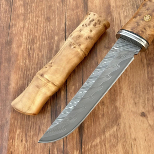 Cuchillo de Camping de Acero de Damasco de Alta Dureza con Mango de Madera de Ciprés Bamboo Cliff, Cuchillo Utilitario Multifuncional Portátil y Afilado para Exteriores - Product Image 6